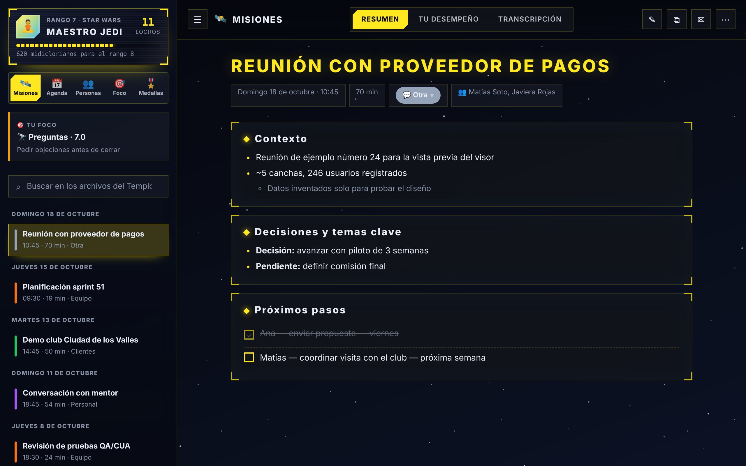 Notas de una reunión en Minuta